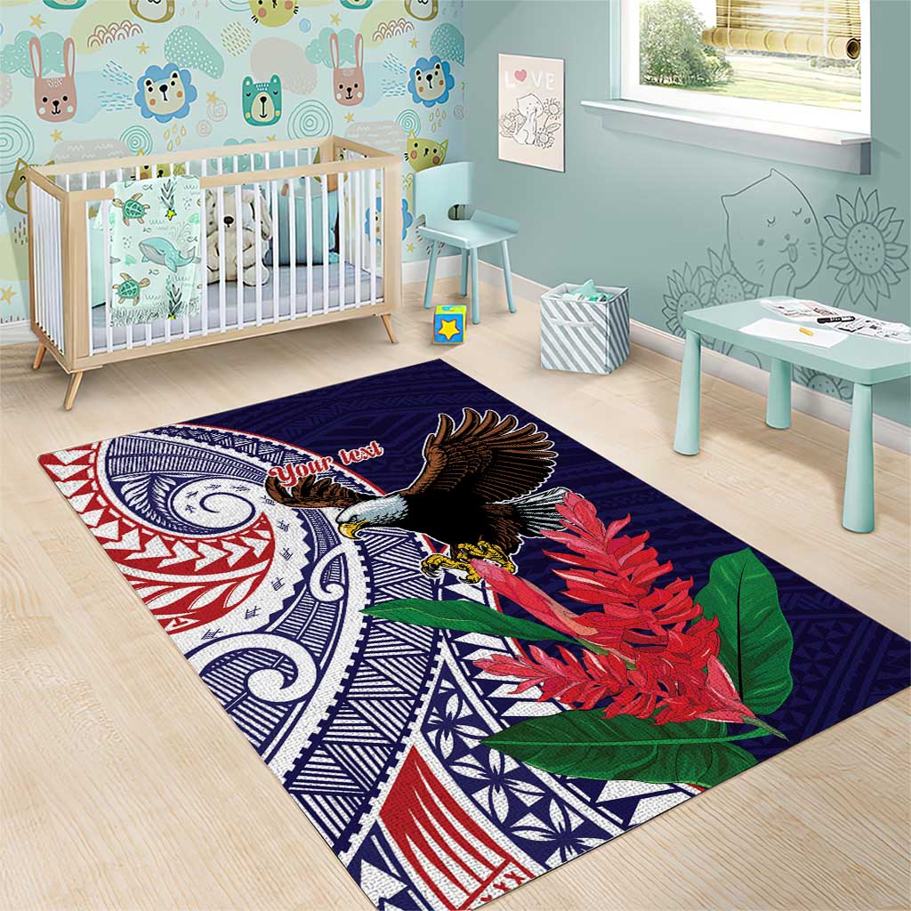 American Samoa Bald Eagle Personalized Area Rug Polynesian Teuila Flowers LT9 - Polynesian Pride