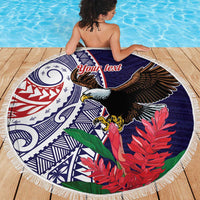 American Samoa Bald Eagle Personalized Beach Blanket Polynesian Teuila Flowers LT9 - Polynesian Pride