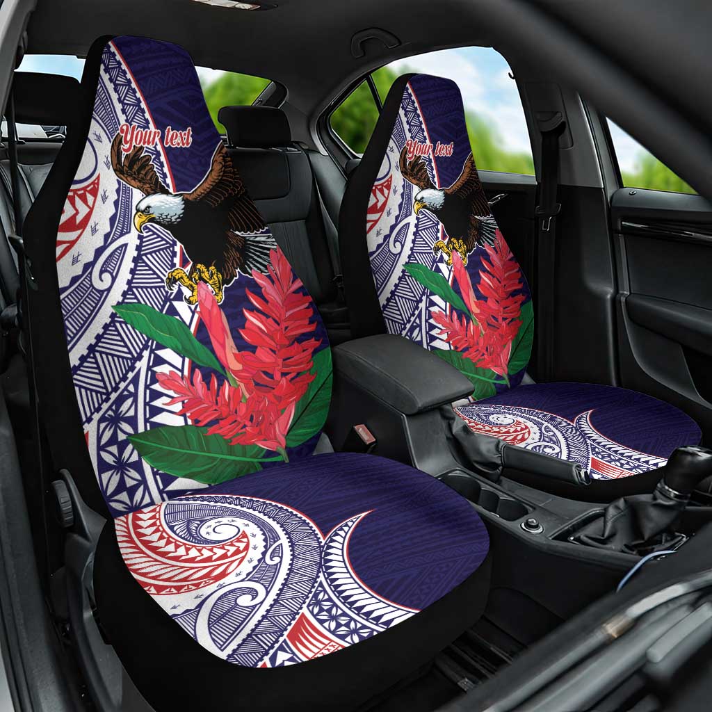 American Samoa Bald Eagle Personalized Car Seat Cover Polynesian Teuila Flowers LT9 One Size Blue - Polynesian Pride