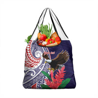 American Samoa Bald Eagle Personalized Grocery Bag Polynesian Teuila Flowers LT9 1-pack One Size Blue - Polynesian Pride