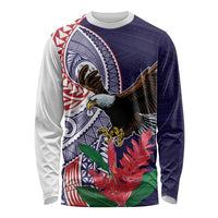 American Samoa Bald Eagle Personalized Long Sleeve Shirt Polynesian Teuila Flowers LT9 Unisex Blue - Polynesian Pride