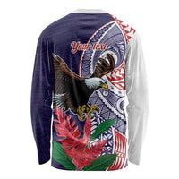American Samoa Bald Eagle Personalized Long Sleeve Shirt Polynesian Teuila Flowers LT9 - Polynesian Pride