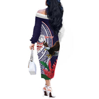 American Samoa Bald Eagle Personalized Off The Shoulder Long Sleeve Dress Polynesian Teuila Flowers LT9 - Polynesian Pride