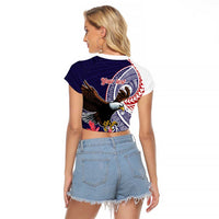 American Samoa Bald Eagle Personalized Raglan Cropped T Shirt Polynesian Teuila Flowers LT9 - Polynesian Pride
