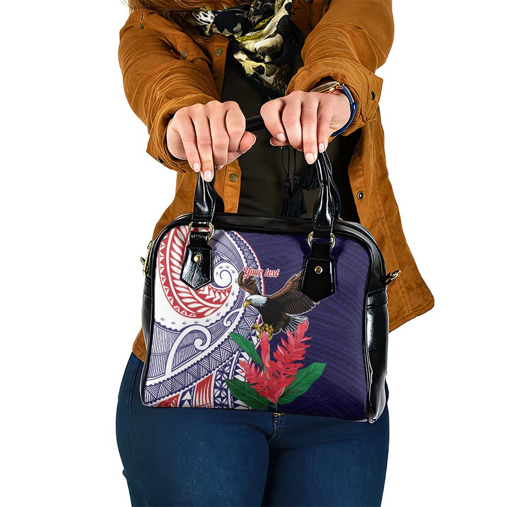 American Samoa Bald Eagle Personalized Shoulder Handbag Polynesian Teuila Flowers LT9 One Size Blue - Polynesian Pride