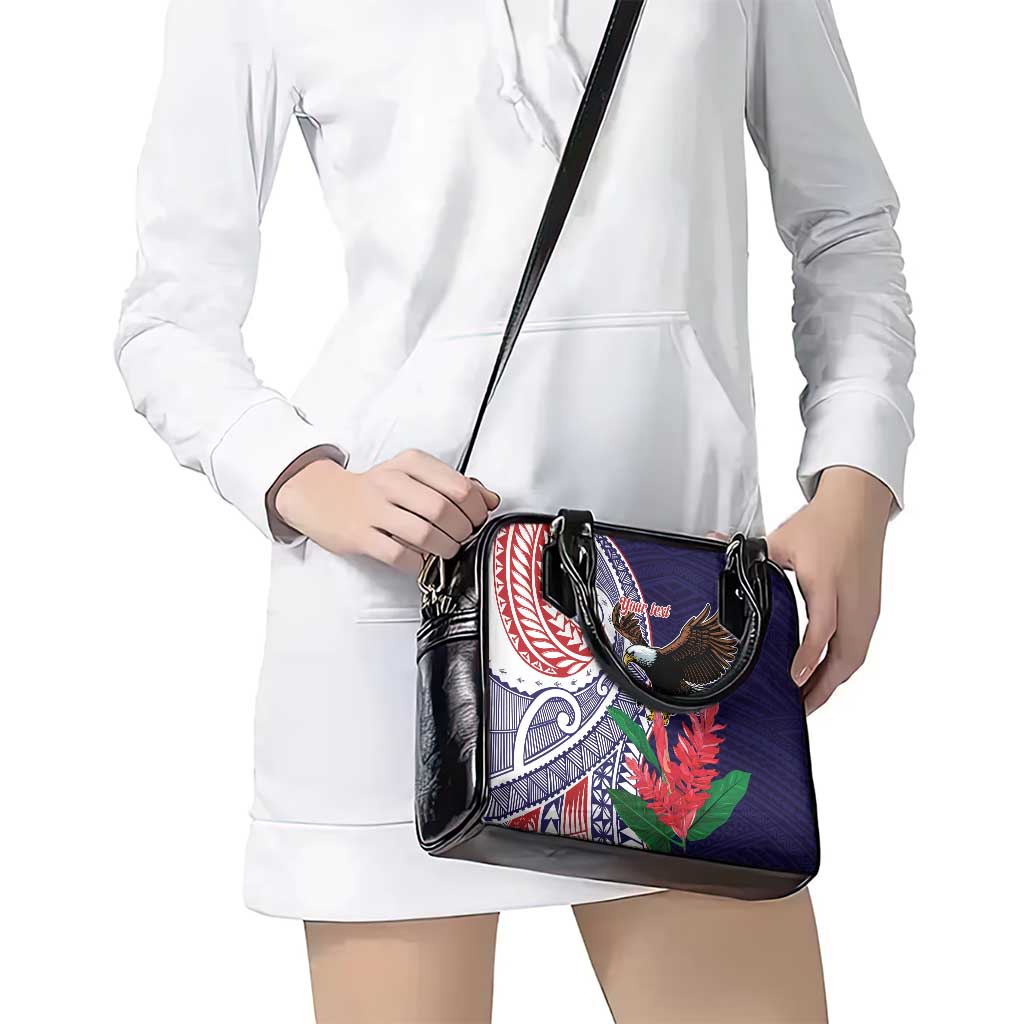 American Samoa Bald Eagle Personalized Shoulder Handbag Polynesian Teuila Flowers LT9 - Polynesian Pride