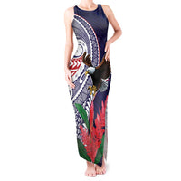 American Samoa Bald Eagle Personalized Tank Maxi Dress Polynesian Teuila Flowers LT9 Women Blue - Polynesian Pride