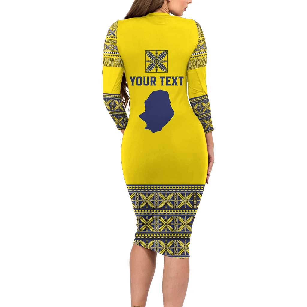 Niue Crab Personalised Long Sleeve Bodycon Dress Niuean Hiapo Pattern LT9 - Polynesian Pride