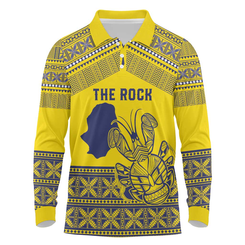 Niue Crab Personalised Long Sleeve Polo Shirt Niuean Hiapo Pattern LT9 Gold - Polynesian Pride