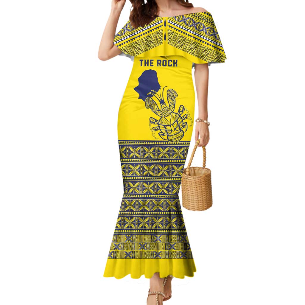 Niue Crab Personalised Mermaid Dress Niuean Hiapo Pattern LT9 Women Gold - Polynesian Pride
