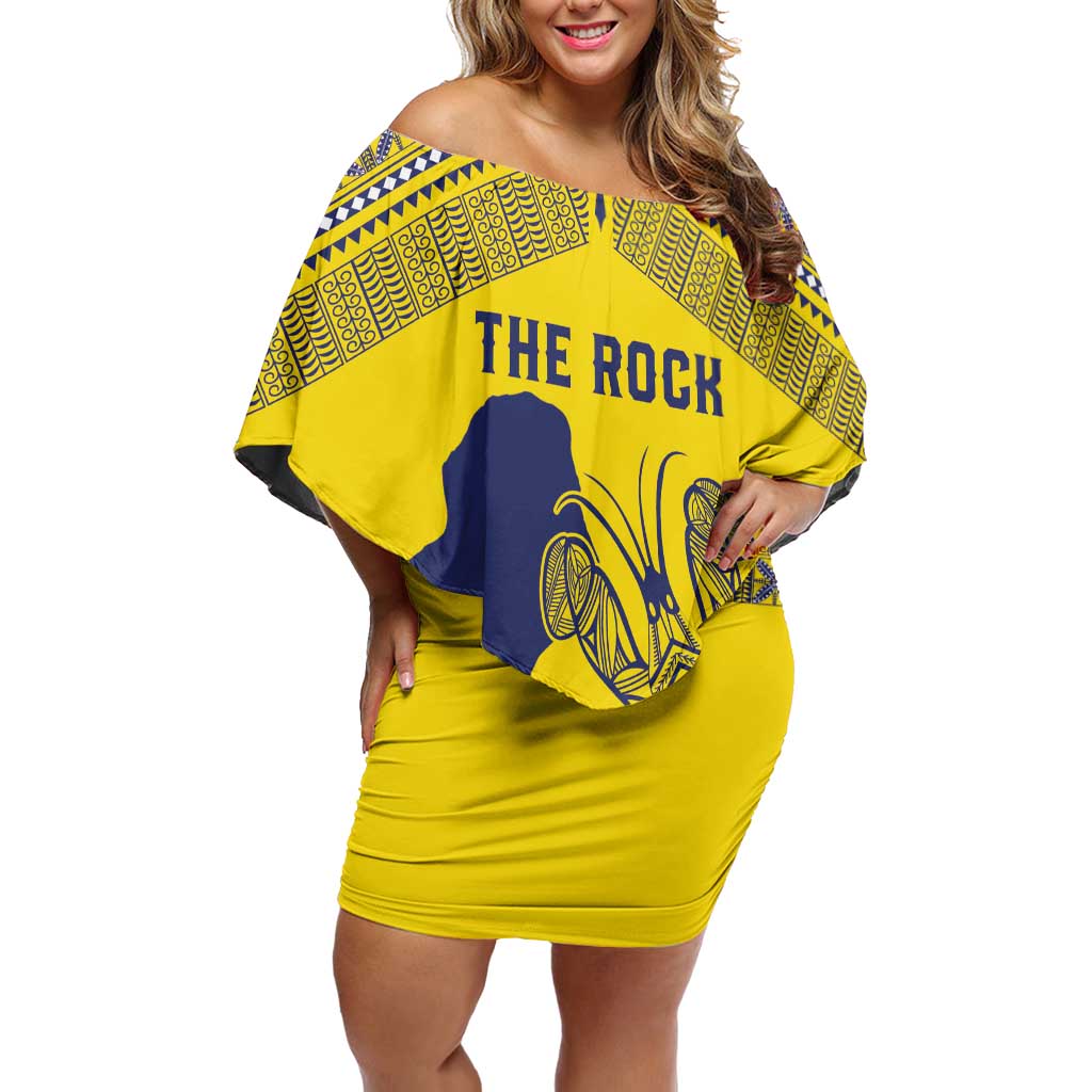 Niue Crab Personalised Off Shoulder Short Dress Niuean Hiapo Pattern LT9 Women Gold - Polynesian Pride