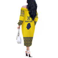 Niue Crab Personalised Off The Shoulder Long Sleeve Dress Niuean Hiapo Pattern LT9 - Polynesian Pride