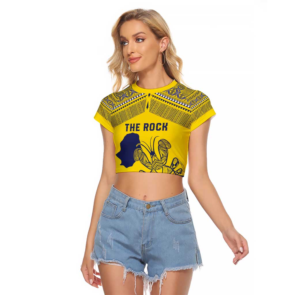 Niue Crab Personalised Raglan Cropped T Shirt Niuean Hiapo Pattern LT9 Female Gold - Polynesian Pride