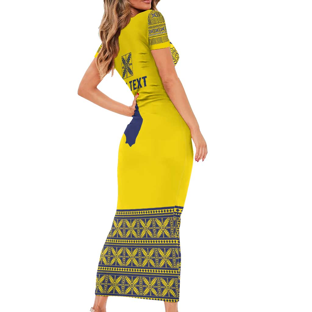 Niue Crab Personalised Short Sleeve Bodycon Dress Niuean Hiapo Pattern LT9 - Polynesian Pride