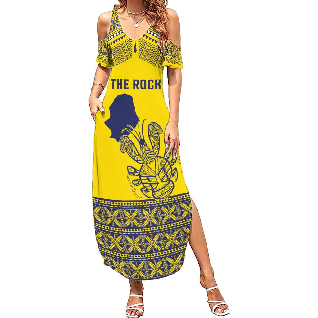 Niue Crab Personalised Summer Maxi Dress Niuean Hiapo Pattern LT9 Women Gold - Polynesian Pride