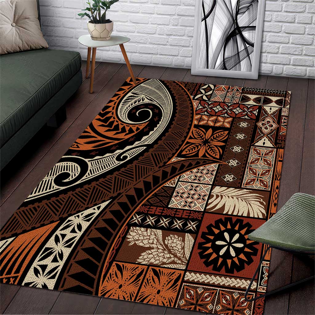 Vintage Samoa Siapo Mamanu Area Rug Brown Samoan Tapa Motif LT9 Brown - Polynesian Pride