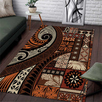 Vintage Samoa Siapo Mamanu Area Rug Brown Samoan Tapa Motif LT9 Brown - Polynesian Pride
