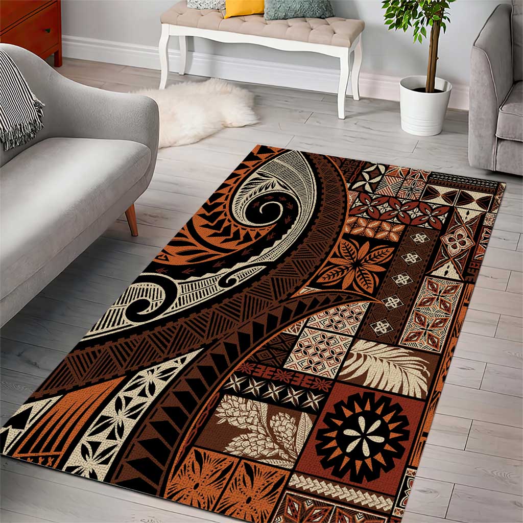 Vintage Samoa Siapo Mamanu Area Rug Brown Samoan Tapa Motif LT9 - Polynesian Pride