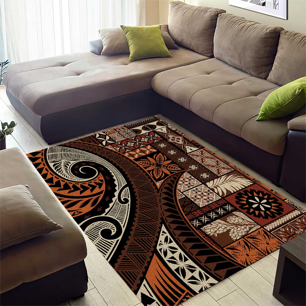 Vintage Samoa Siapo Mamanu Area Rug Brown Samoan Tapa Motif LT9 - Polynesian Pride