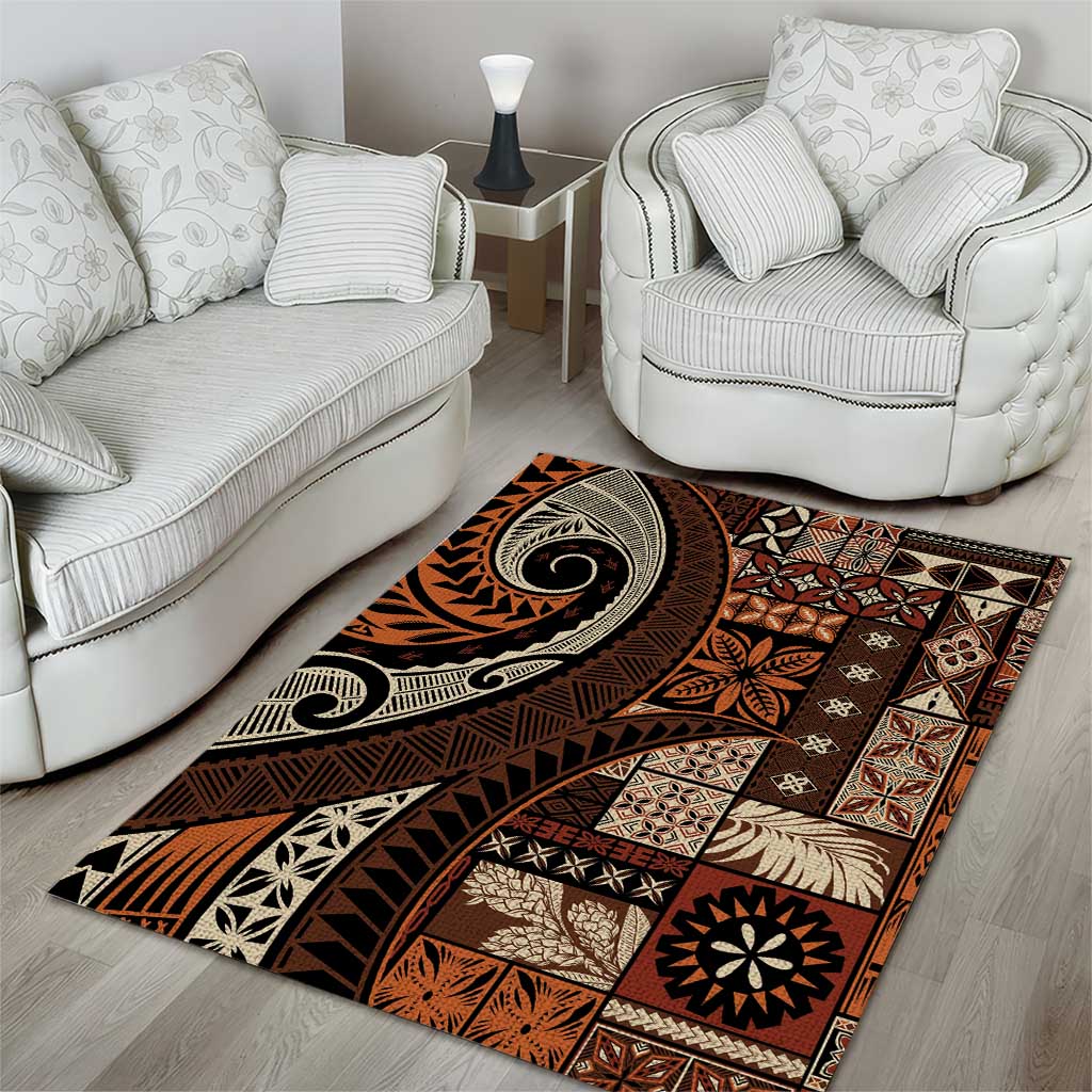 Vintage Samoa Siapo Mamanu Area Rug Brown Samoan Tapa Motif LT9 - Polynesian Pride