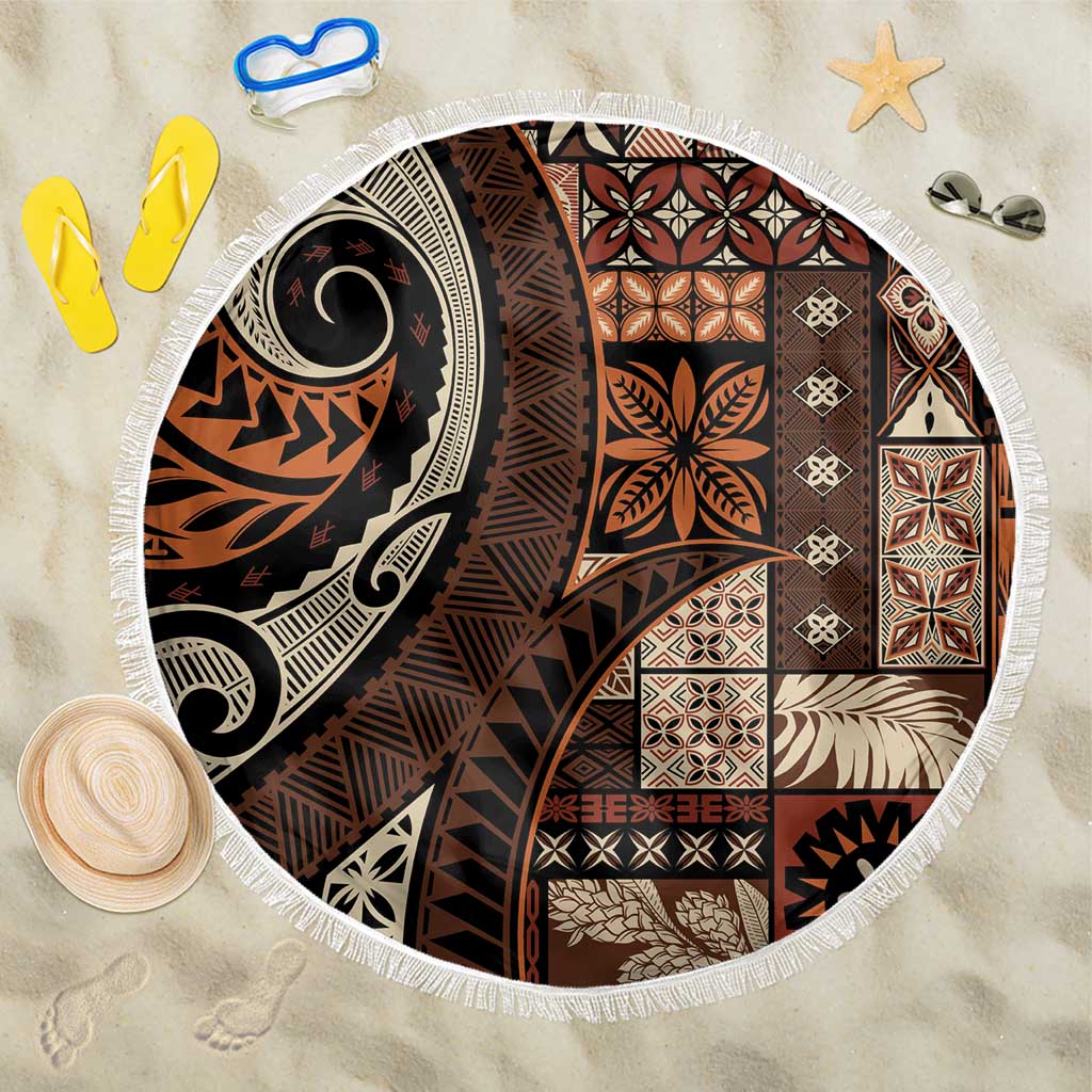 Vintage Samoa Siapo Mamanu Beach Blanket Brown Samoan Tapa Motif LT9 One Size 150cm Brown - Polynesian Pride