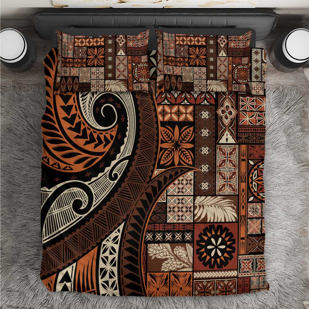 Vintage Samoa Siapo Mamanu Bedding Set Brown Samoan Tapa Motif LT9 Brown - Polynesian Pride