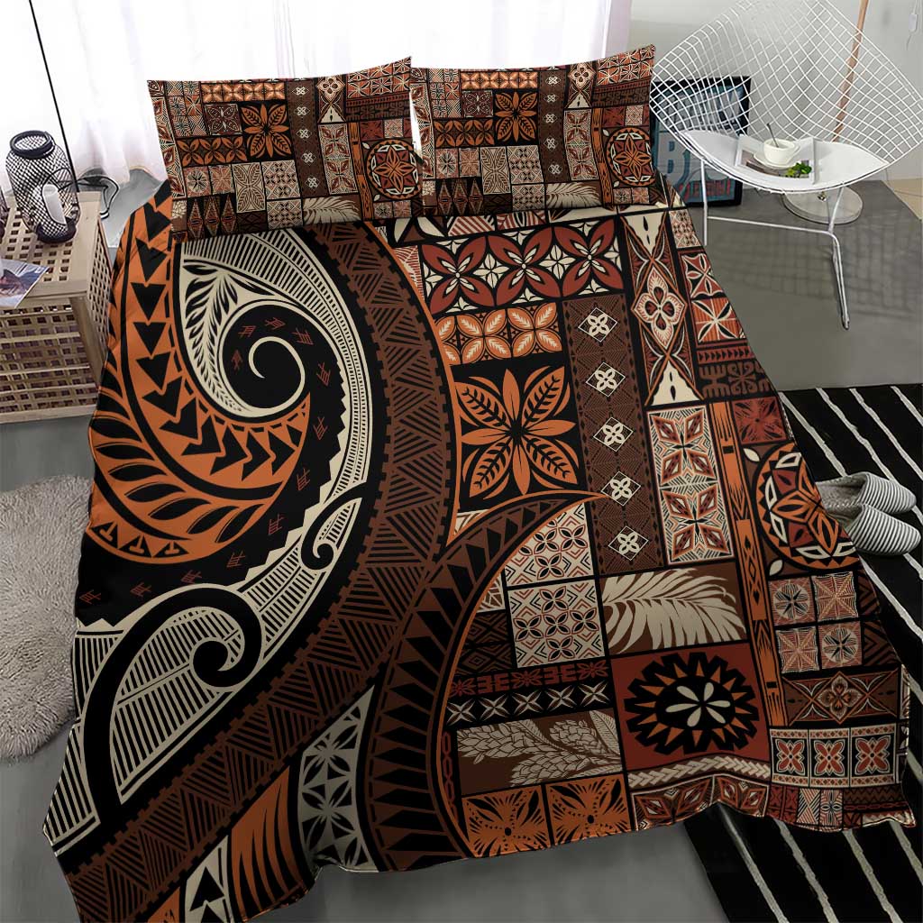 Vintage Samoa Siapo Mamanu Bedding Set Brown Samoan Tapa Motif LT9 - Polynesian Pride