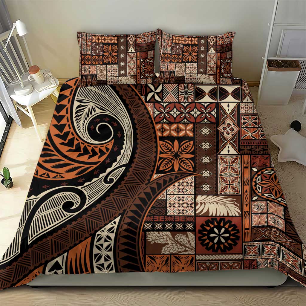 Vintage Samoa Siapo Mamanu Bedding Set Brown Samoan Tapa Motif LT9 - Polynesian Pride