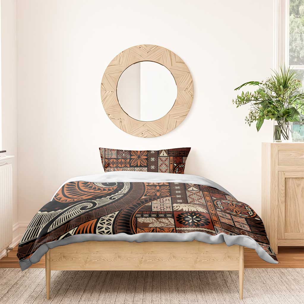Vintage Samoa Siapo Mamanu Bedding Set Brown Samoan Tapa Motif LT9 - Polynesian Pride
