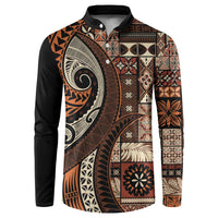 Vintage Samoa Siapo Mamanu Button Sweatshirt Brown Samoan Tapa Motif LT9 Brown - Polynesian Pride