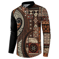 Vintage Samoa Siapo Mamanu Button Sweatshirt Brown Samoan Tapa Motif LT9 - Polynesian Pride