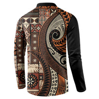 Vintage Samoa Siapo Mamanu Button Sweatshirt Brown Samoan Tapa Motif LT9 - Polynesian Pride