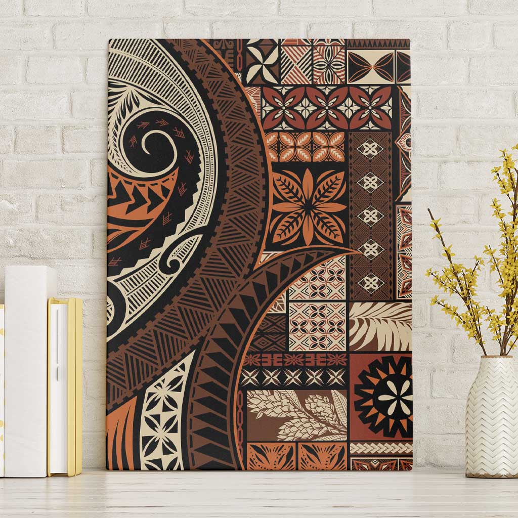Vintage Samoa Siapo Mamanu Canvas Wall Art Brown Samoan Tapa Motif LT9 Without Frame Brown - Polynesian Pride