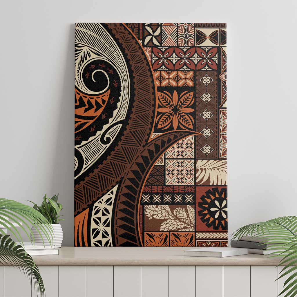 Vintage Samoa Siapo Mamanu Canvas Wall Art Brown Samoan Tapa Motif LT9 - Polynesian Pride