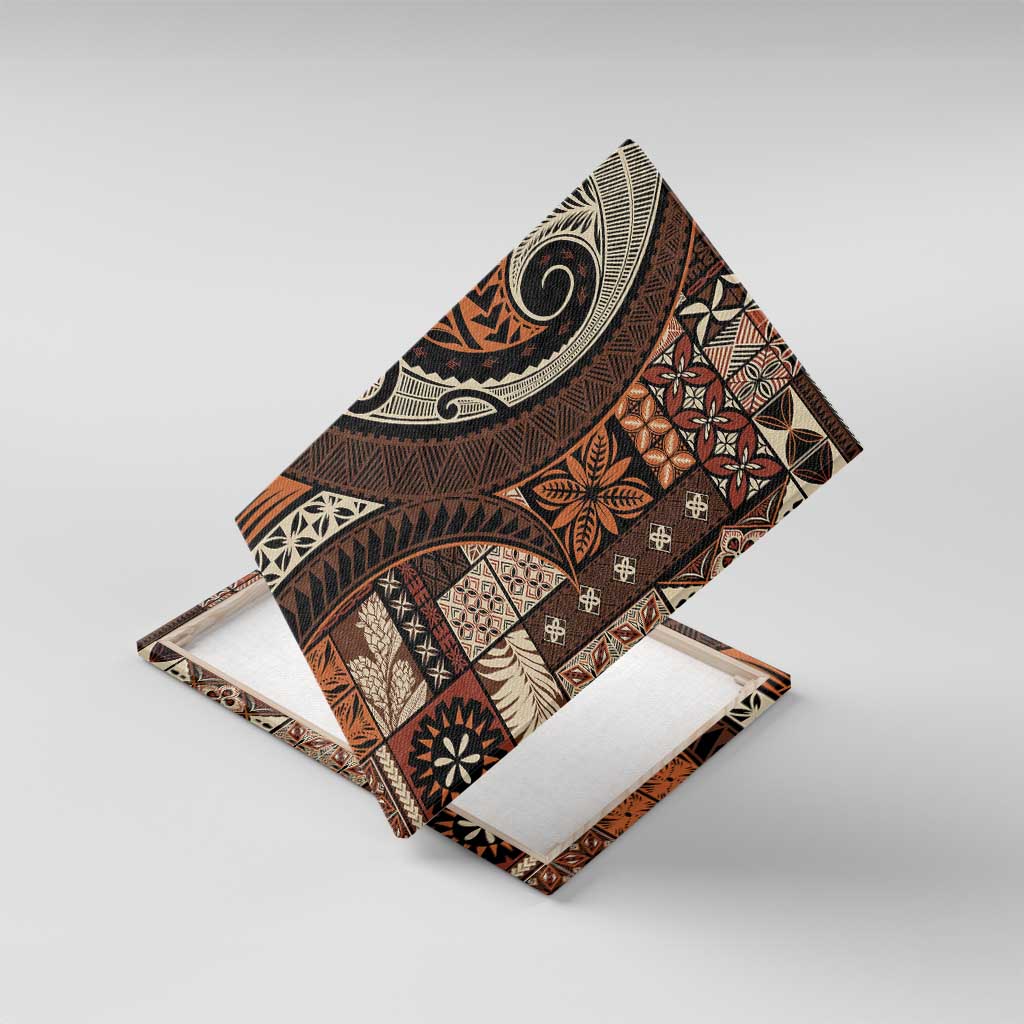 Vintage Samoa Siapo Mamanu Canvas Wall Art Brown Samoan Tapa Motif LT9 With Frame Brown - Polynesian Pride