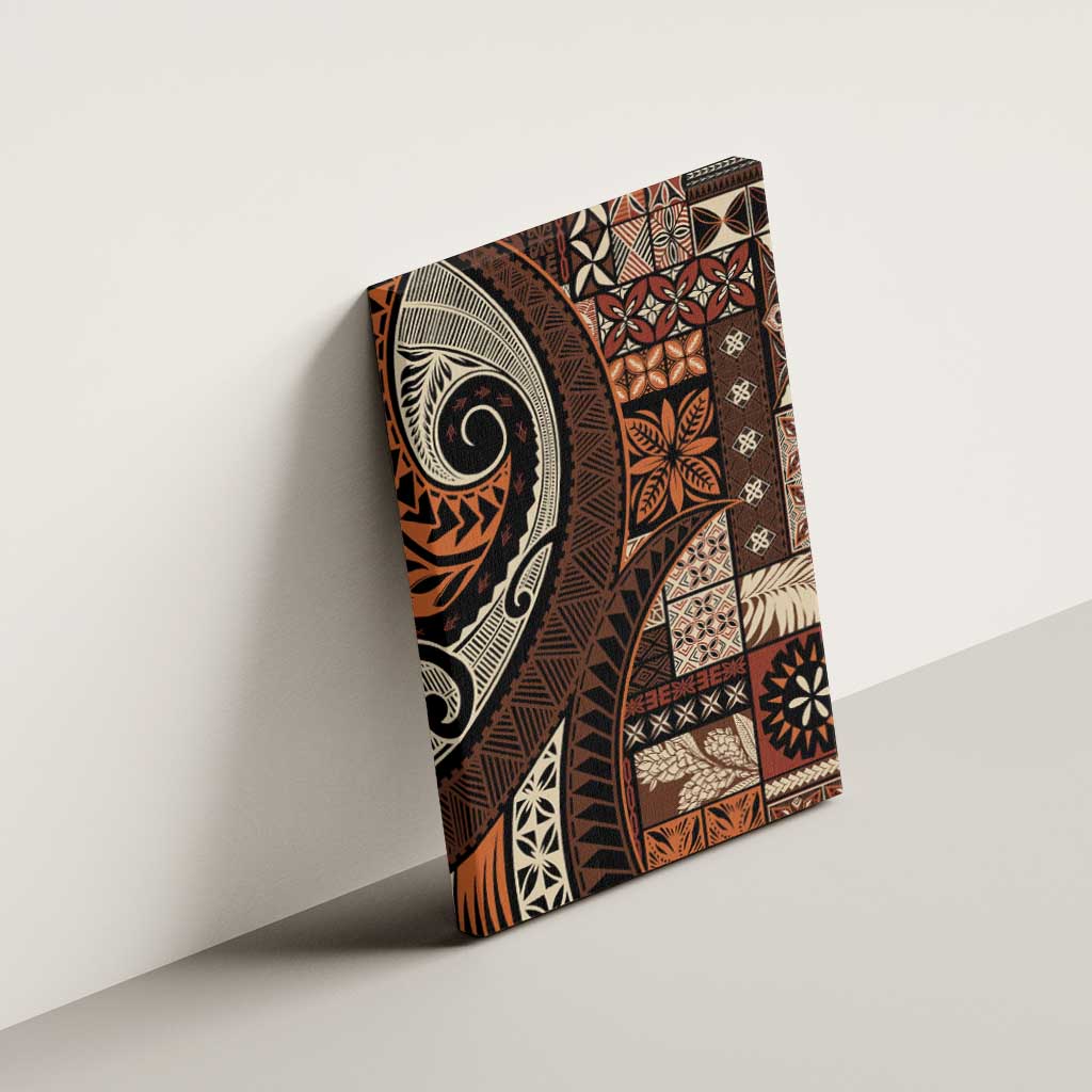 Vintage Samoa Siapo Mamanu Canvas Wall Art Brown Samoan Tapa Motif LT9 - Polynesian Pride