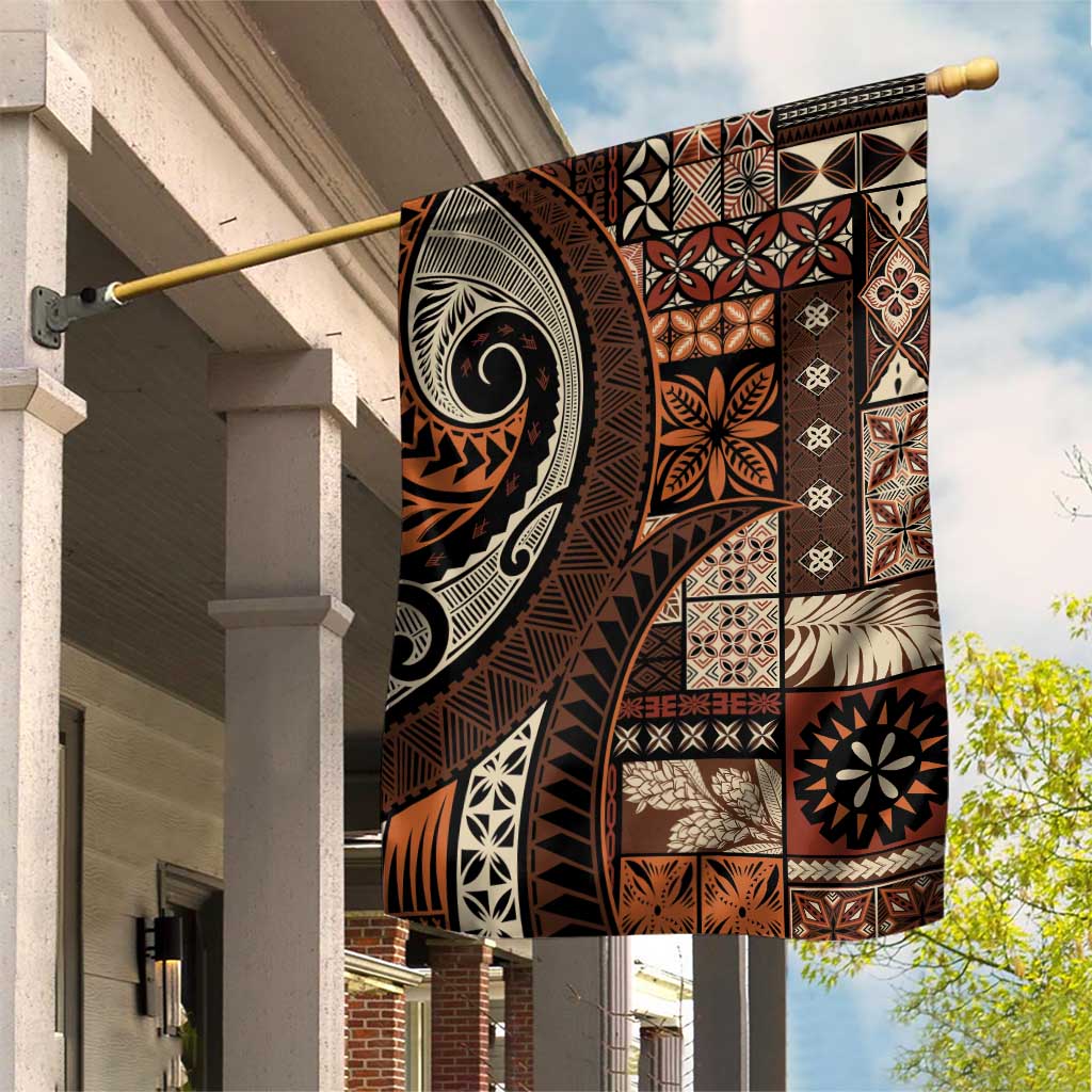 Vintage Samoa Siapo Mamanu Garden Flag Brown Samoan Tapa Motif LT9 House Flag Brown - Polynesian Pride