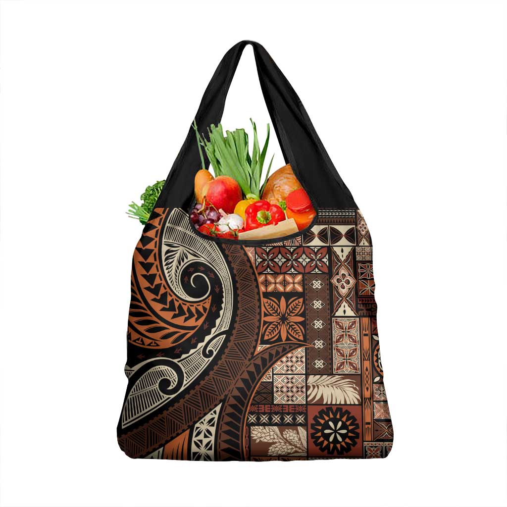 Vintage Samoa Siapo Mamanu Grocery Bag Brown Samoan Tapa Motif LT9 1-pack One Size Brown - Polynesian Pride
