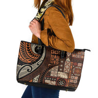 Vintage Samoa Siapo Mamanu Leather Tote Bag Brown Samoan Tapa Motif LT9 Brown - Polynesian Pride