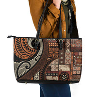 Vintage Samoa Siapo Mamanu Leather Tote Bag Brown Samoan Tapa Motif LT9 - Polynesian Pride