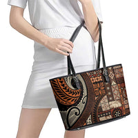 Vintage Samoa Siapo Mamanu Leather Tote Bag Brown Samoan Tapa Motif LT9 - Polynesian Pride
