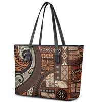 Vintage Samoa Siapo Mamanu Leather Tote Bag Brown Samoan Tapa Motif LT9 - Polynesian Pride