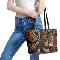 Vintage Samoa Siapo Mamanu Leather Tote Bag Brown Samoan Tapa Motif LT9 - Polynesian Pride