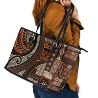 Vintage Samoa Siapo Mamanu Leather Tote Bag Brown Samoan Tapa Motif LT9 - Polynesian Pride