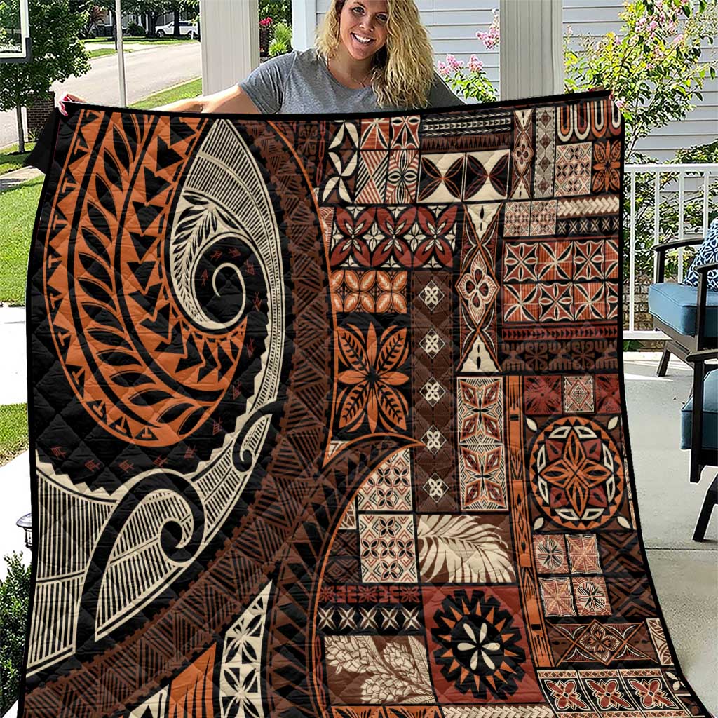Vintage Samoa Siapo Mamanu Quilt Brown Samoan Tapa Motif LT9 Brown - Polynesian Pride