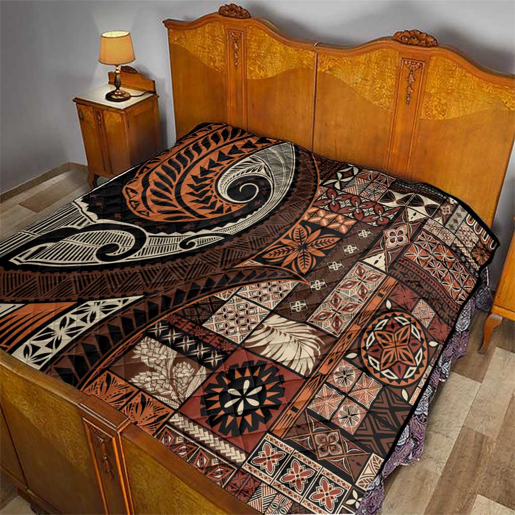 Vintage Samoa Siapo Mamanu Quilt Brown Samoan Tapa Motif LT9 - Polynesian Pride