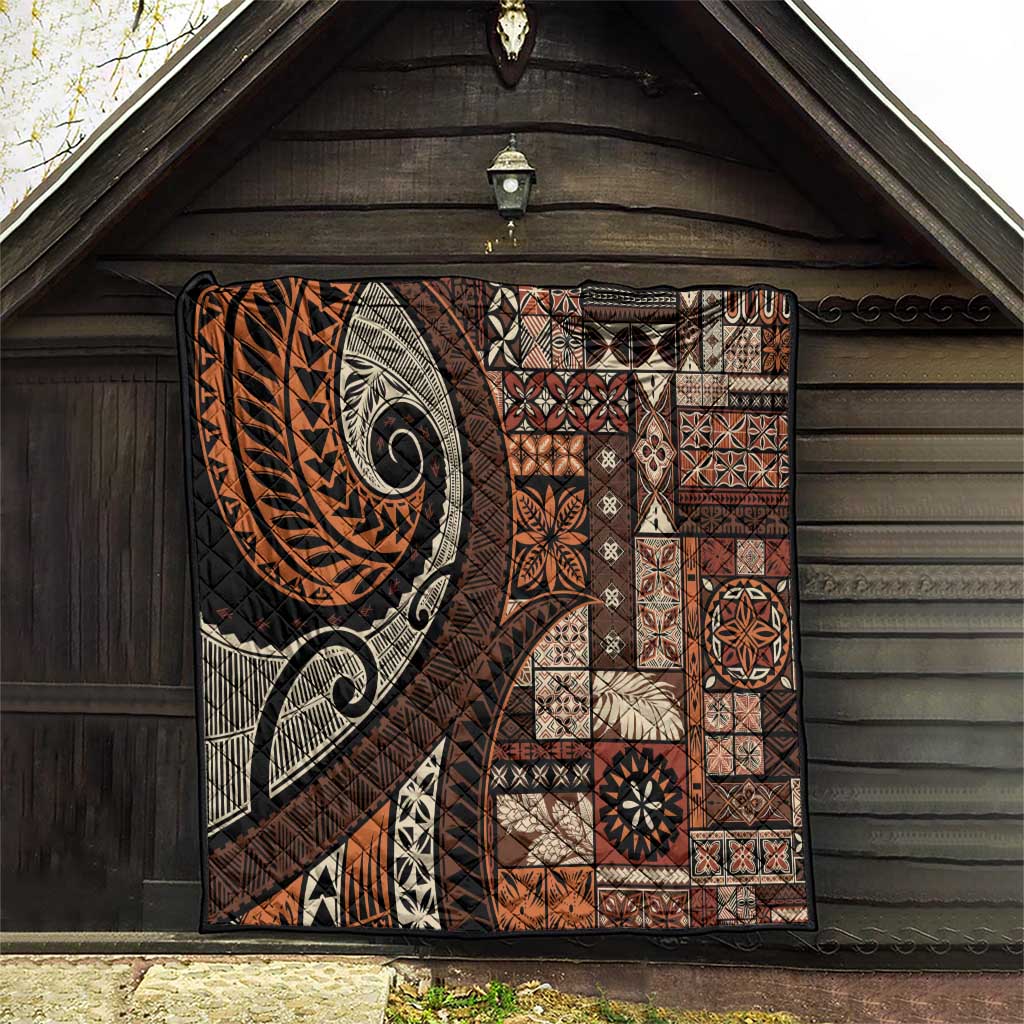 Vintage Samoa Siapo Mamanu Quilt Brown Samoan Tapa Motif LT9 - Polynesian Pride