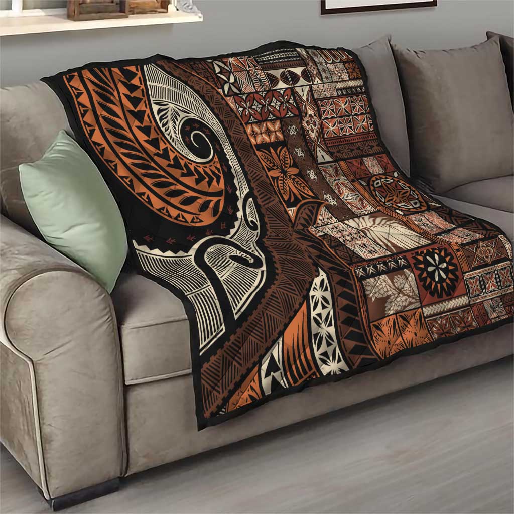Vintage Samoa Siapo Mamanu Quilt Brown Samoan Tapa Motif LT9 - Polynesian Pride