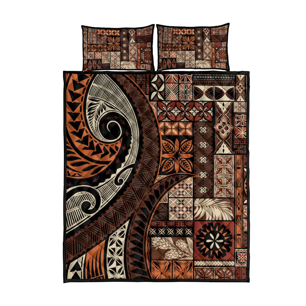 Vintage Samoa Siapo Mamanu Quilt Bed Set Brown Samoan Tapa Motif LT9 - Polynesian Pride