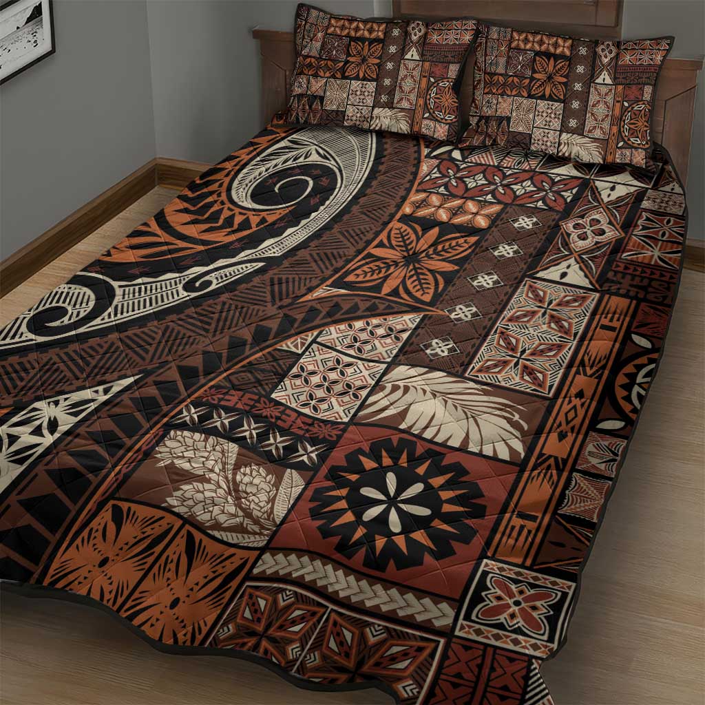 Vintage Samoa Siapo Mamanu Quilt Bed Set Brown Samoan Tapa Motif LT9 - Polynesian Pride